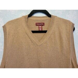 Mens Tan Sweater Vest XL Grandpacore Dadcore Preppy Old Money Lodge Rustic Cabin